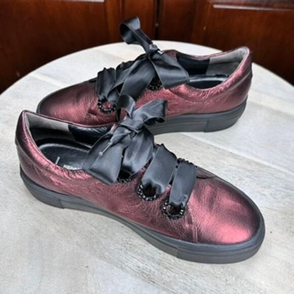Kennel & Schmenger Metallic Leather Sneakers Women’s 5.5 Ribbon Lace Burgundy - Picture 6 of 14